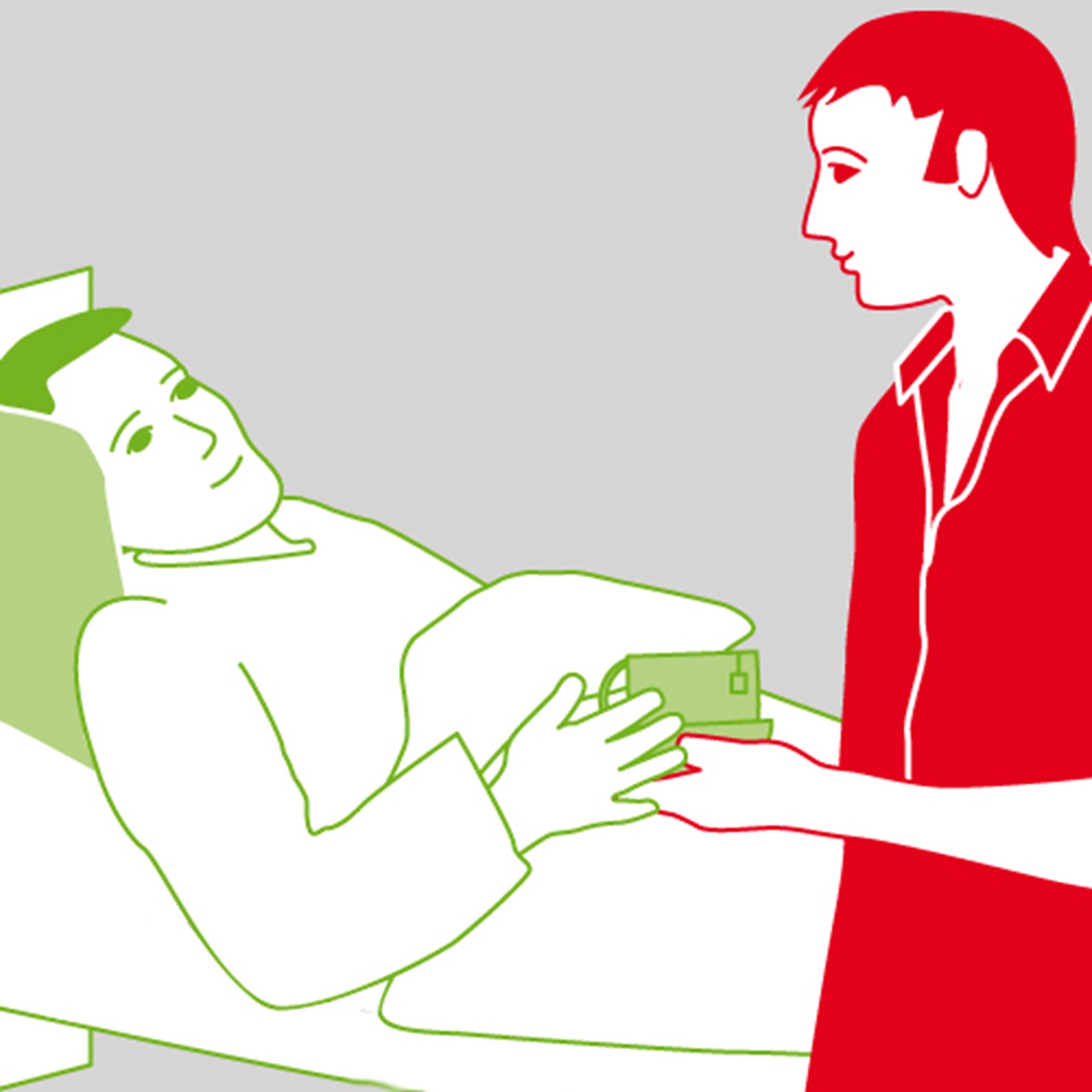 Pfleger mit Patientin im Krankenbett